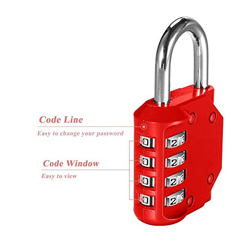 Candado de seguridad con bloqueo de combinación [Paquete de 2] Dial suave de 4 dígitos de IVALLEY (Rojo y negro)