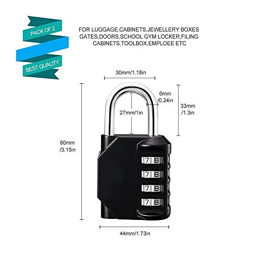 Candado de seguridad con bloqueo de combinación [Paquete de 2] Dial suave de 4 dígitos de IVALLEY (Rojo y negro)