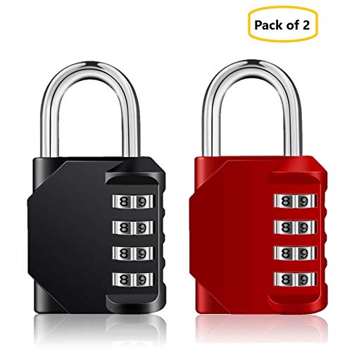 Candado de seguridad con bloqueo de combinación [Paquete de 2] Dial suave de 4 dígitos de IVALLEY (Rojo y negro)