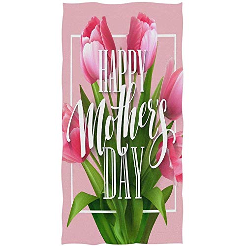 Candi-Shop Mothers Day Blooming Tulip Flower Estampado Floral en Rosa Toalla de baño Suave Toallas de Mano absorbentes 27.5 * 15.7in