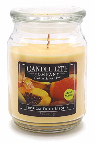 Candle-lite – Vela aromática en Vaso de Cristal, Tropical Fruit Medley 510 g, Amarillo, 10 x 10 x 14,5 cm
