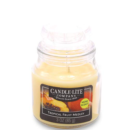 Candle-lite – Vela aromática en Vaso de Cristal, Tropical Fruit Medley 85 g, Amarillo, 6 x 6 x 9.5 cm