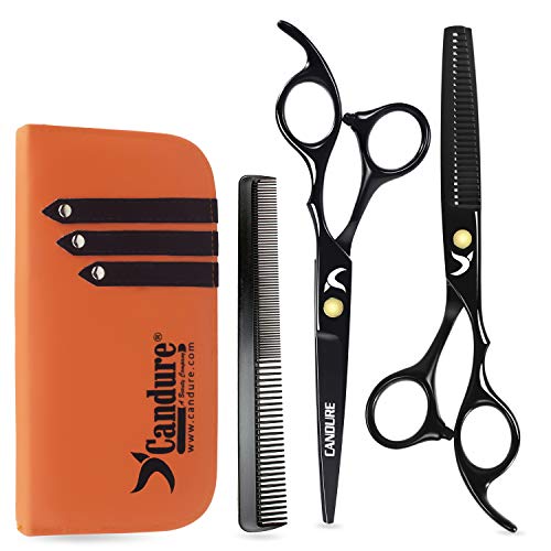 Candure - 5.5" tijeras de peluquería profesional - Deep Negro - tijeras de peluquería - Tornillo Fijar pelo de peluquería tijeras del corte del peluquero y salón de adelgazamiento Tijeras Set