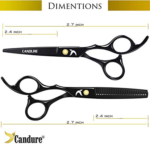 Candure - 5.5" tijeras de peluquería profesional - Deep Negro - tijeras de peluquería - Tornillo Fijar pelo de peluquería tijeras del corte del peluquero y salón de adelgazamiento Tijeras Set