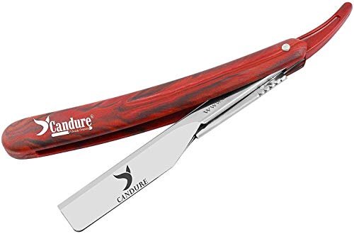 Candure Navaja Afeitar de Barbero Tradicional navajas de barbero Profesional Maquinilla de Afeitar la Afeitado Barba - Afeitado Manual con Cuchillas y Bolsa de Cuero