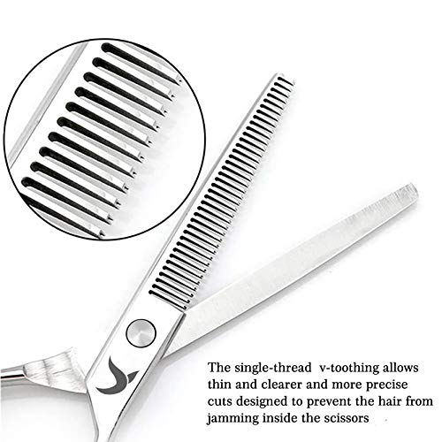 Candure Tijeras de Peluquería Profesional Barbero - 5.5'' Acero Inoxidable Tijera de Peluquero y Tijeras Entresacar Conjunto con Peine