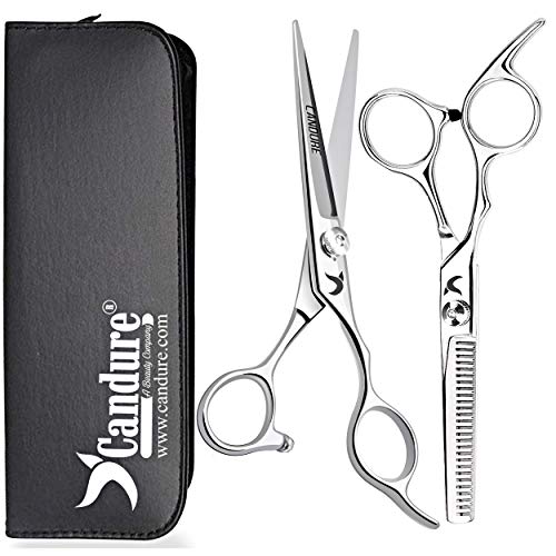 Candure Tijeras de Peluqueria Profesional Tijeras de Peluquero Tijeras de entresacar Pelo de Acero Inoxidable para Corte Pelo, Hombres, Mujeres y Uso Familiar