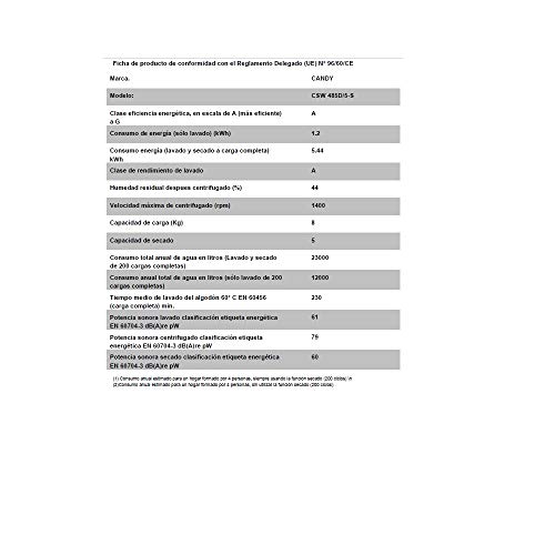 Candy CSW 485D/5-S - Lavasecadora 8+5Kgs, NFC, display digital, certificado Woolmark, 15 programas, 1400rpm, clase AAA, color blanco