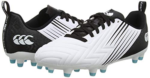Canterbury Speed 3.0 Firm Ground, Zapatillas para Rugby para Hombre, Blanco Negro Angel Azul, 43 EU