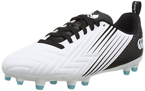 Canterbury Speed 3.0 Firm Ground, Zapatillas para Rugby para Hombre, Blanco Negro Angel Azul, 43 EU