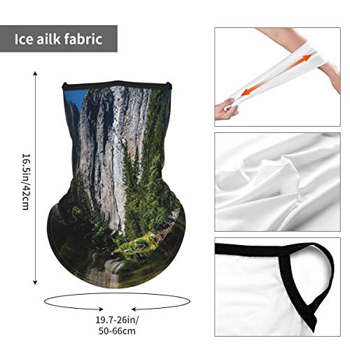 cap hat Large Granite Cliff Surrounded by Trees and River Under Clear Sky Wild Beauty Scenery Green Blueface Bandana Neck Gaiter with Ear Loops, UV Sun Protection Reusable Cloth Scarf Balaclava