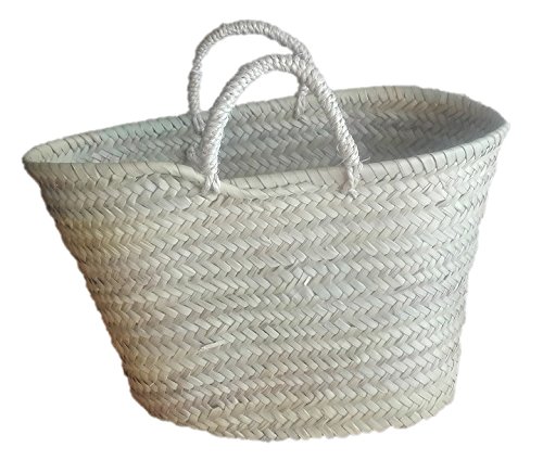 Capazo de Palma Básico, con Asas Corta de Pita. Cesto o Bolso de Mimbre para la Playa, Fibras Naturales. (7V, Aprox. 42x25 cm)