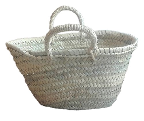 Capazo de Palma Reforzado, Cesto o Bolso de Mimbre para la Playa, Fibras Naturales. (5V, Aprox. 30x18 cm)
