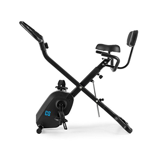 Capital Sports Azura X1 - Bicicleta Fija, Bicicleta estática de Cardio, medidor de Pulso, Plegable, Peso a rotar de 4 kg, 7 Alturas, Respaldo, Soportes Laterales, máx. 120 kg, Negro