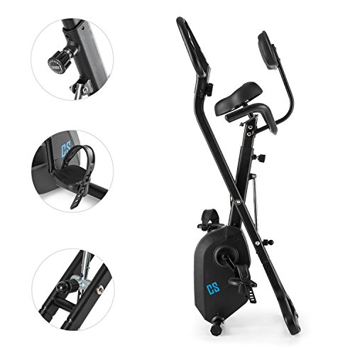 Capital Sports Azura X1 - Bicicleta Fija, Bicicleta estática de Cardio, medidor de Pulso, Plegable, Peso a rotar de 4 kg, 7 Alturas, Respaldo, Soportes Laterales, máx. 120 kg, Negro