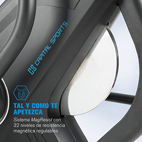 CAPITAL SPORTS Helix Star MR Bicicleta elíptica con ordenador - Máquina de correr elíptica , Bluetooth , 32 niveles , Aplicación móvil , Inercia de 21 kg , Soporte para tablet , Pulsómetro , Negro