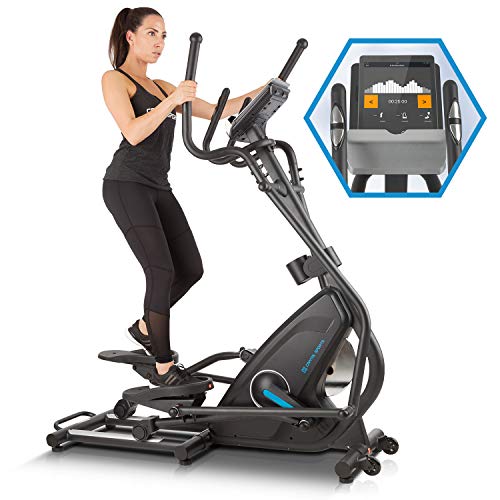 CAPITAL SPORTS Helix Star MR Bicicleta elíptica con ordenador - Máquina de correr elíptica , Bluetooth , 32 niveles , Aplicación móvil , Inercia de 21 kg , Soporte para tablet , Pulsómetro , Negro