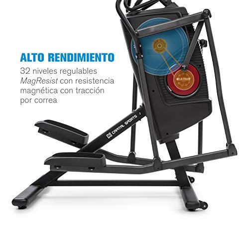 CapitalSports Capital Sports Helix Stride Bicicleta elíptica - 6 en 1: Escalera/Escalada/Bicicleta/Carrera/Marcha/elíptica, Entrenamiento eficaz, MagResist: Resistencia mágnética de 32 Niveles, Negro
