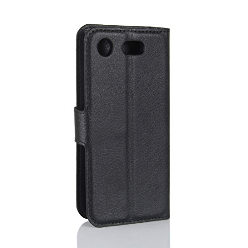 CAPOOK/For el Caso de Cuero del tirón de Sony Xperia XZ1 compacta Textura del lichí de la PU + TPU con el sostenedor Horizontal y Ranuras for Tarjetas y Monedero (Negro) Personalizado