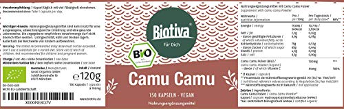 Cápsulas de camu-camu orgánico 150 piezas - 700 mg por cápsula - vitamina C natural - de colección silvestre, sin aditivos, manufacturado en Alemania (DE-ÖKO-005)