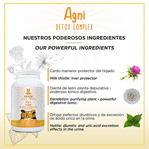 Capsulas vegetales AGNI de Cardo mariano, Diente de leon, Ortiga I 120 capsulas - 600 mg I Protector hepatico, desintoxicación para el hígado y sistema digestivo.