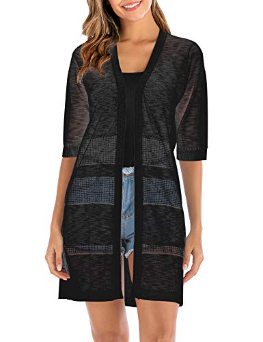 Cárdigan Largo Transparent con 1/2 Manga para Mujer Chaqueta Ligero para Primavera y Verano