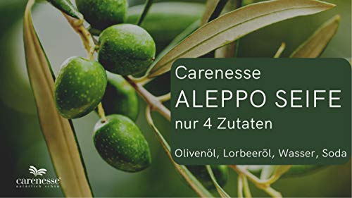 Carenesse Original Aleppo Jabón 2 x 200 g, 95% aceite de oliva y 5% lorbeeröl, natural Jabón en mano Después de altem Tradition Recetas y largo tiempo de maduración