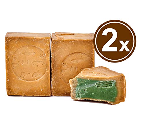 Carenesse Original Aleppo Jabón 2 x 200 g, 95% aceite de oliva y 5% lorbeeröl, natural Jabón en mano Después de altem Tradition Recetas y largo tiempo de maduración