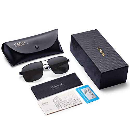Carfia Gafas de Sol Polarizadas de Estilo Aviador Retro Metal de UV400 Protección para Deporte y Aire Libre Ciclismo Conducción Pesca Esquiar Golf Correr (Marco negro + lente gris)