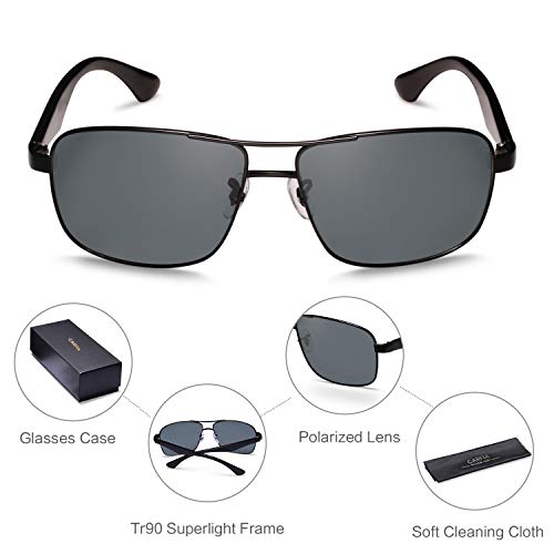 Carfia Gafas de Sol Polarizadas de Estilo Aviador Retro Metal de UV400 Protección para Deporte y Aire Libre Ciclismo Conducción Pesca Esquiar Golf Correr (Marco negro + lente gris)