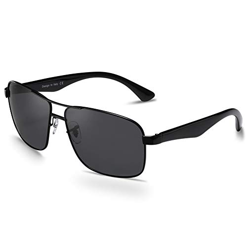 Carfia Gafas de Sol Polarizadas de Estilo Aviador Retro Metal de UV400 Protección para Deporte y Aire Libre Ciclismo Conducción Pesca Esquiar Golf Correr (Marco negro + lente gris)