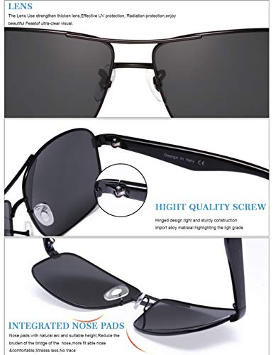 Carfia Gafas de Sol Polarizadas de Estilo Aviador Retro Metal de UV400 Protección para Deporte y Aire Libre Ciclismo Conducción Pesca Esquiar Golf Correr (Marco negro + lente gris)