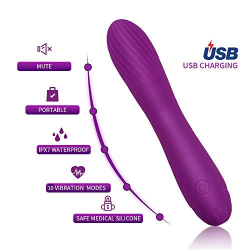 Carga USB Masajeador Portátil 10 Modos de Frecuencia Silicona Suave, 100% Impermeable