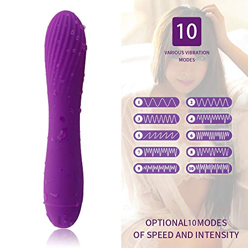 Carga USB Masajeador Portátil 10 Modos de Frecuencia Silicona Suave, 100% Impermeable