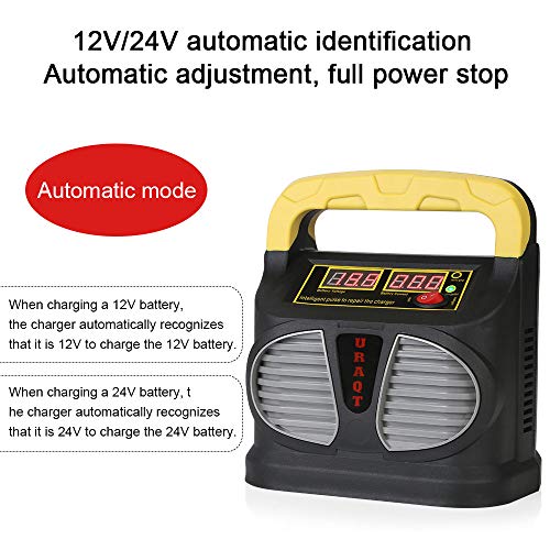 Cargador de Batería, URAQT 10A 12V/24V Mantenimiento Automático e Inteligente con Múltiples Protecciones para Automóviles, Motocicletas, ATVs, RVs, Powersports, Barco