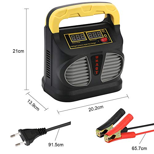Cargador de Batería, URAQT 10A 12V/24V Mantenimiento Automático e Inteligente con Múltiples Protecciones para Automóviles, Motocicletas, ATVs, RVs, Powersports, Barco