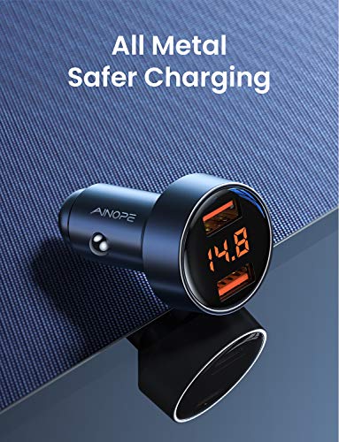 Cargador De Coche AINOPE, [Dual QC3.0] 36W / 6A Cargador Usb Mechero Coche USB Indicador de Voltaje Metal Adaptador Para Cargador Mechero Usb Rápida Compatible con iPhone 11, Samsung Note 9/S10/S9/S8