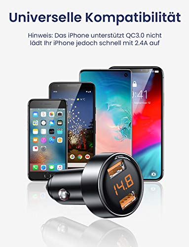 Cargador De Coche AINOPE, [Dual QC3.0] 36W / 6A Cargador Usb Mechero Coche USB Indicador de Voltaje Metal Adaptador Para Cargador Mechero Usb Rápida Compatible con iPhone 11, Samsung Note 9/S10/S9/S8