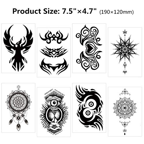 CARGEN® 9 hojas negras tatuajes temporales Totem tribal tatuaje pegatina impermeable extraíble falso Mandala tatuaje para hombres mujeres cuerpo arte maquillaje