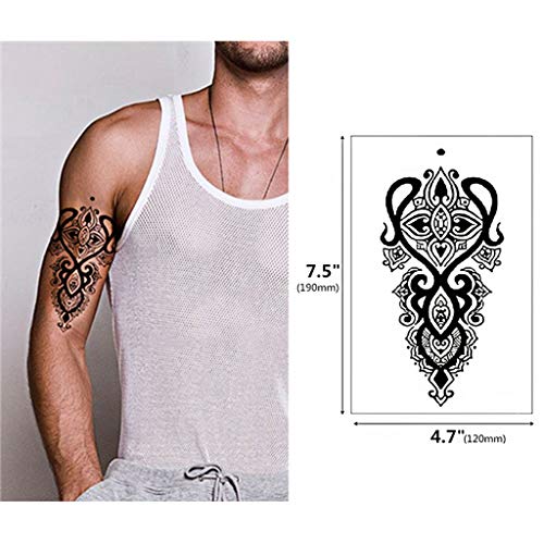 CARGEN® 9 hojas negras tatuajes temporales Totem tribal tatuaje pegatina impermeable extraíble falso Mandala tatuaje para hombres mujeres cuerpo arte maquillaje