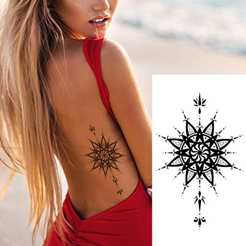 CARGEN® 9 hojas negras tatuajes temporales Totem tribal tatuaje pegatina impermeable extraíble falso Mandala tatuaje para hombres mujeres cuerpo arte maquillaje