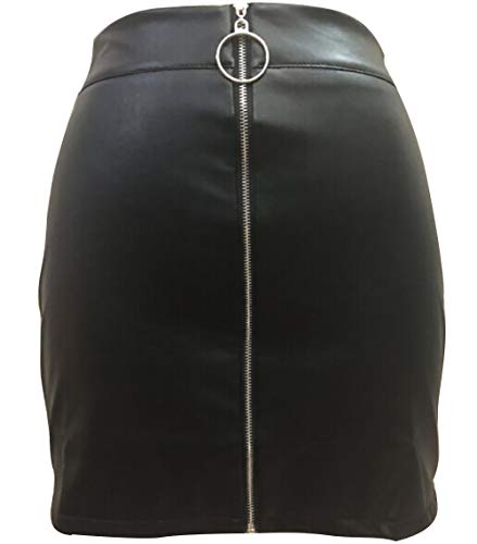 Carolilly Minifalda de Mujer con Cremallera Falda de Cintura Alta Lápiz Corto Elegante Moda (Negro, M)