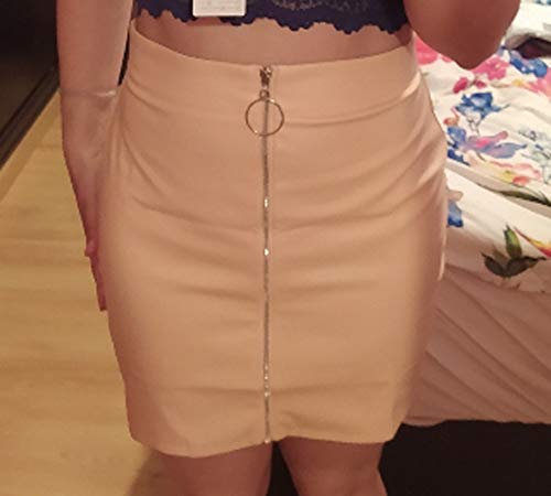 Carolilly Minifalda de Mujer con Cremallera Falda de Cintura Alta Lápiz Corto Elegante Moda (Rosa, S)