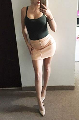 Carolilly Minifalda de Mujer con Cremallera Falda de Cintura Alta Lápiz Corto Elegante Moda (Rosa, S)