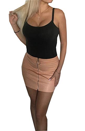 Carolilly Minifalda de Mujer con Cremallera Falda de Cintura Alta Lápiz Corto Elegante Moda (Rosa, S)