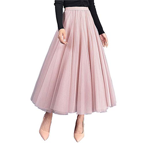Carolilly Tulle Skirt Tutu Vintage Faldas para Mujer Tutu Ballet Under 51s Style Long Tulle Falda Mujer Rosa Negro