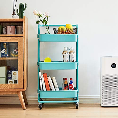 Carro de almacenamiento – 3 niveles de metal Rolling Utility Organizer Rack, Craft Art Cart, organizador multiusos, carro de servicio para oficina, baño, cocina, habitación infantil, lavandería, azul