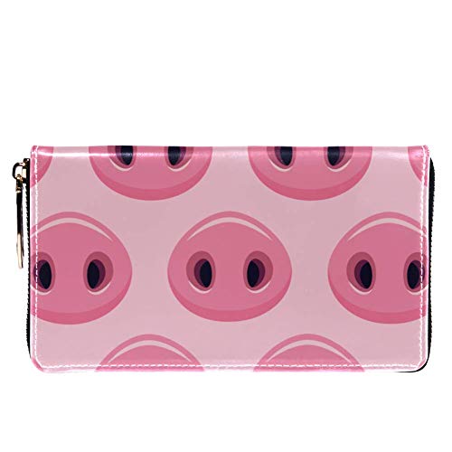 Cartera con cremallera alrededor de la mujer y el embrague de teléfono, rosa cerdo nariz de viaje, bolso de mano de piel de embrague organizador de tarjetas de muñeca