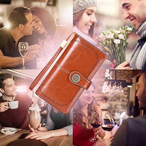 Cartera Cuero Mujer Bloqueo RFID Monedero Piel Mujer Grande con Muchos Bolsillos, Billetera Larga Mujer con Cremallera 26 Ranuras para Tarjetas, Carteras de Piel para Dama XXL (Marrón1)