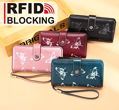 Cartera Cuero Mujer Bloqueo RFID Monedero Piel Mujer Grande con Muchos Bolsillos, Billetera Larga Mujer con Cremallera 26 Ranuras para Tarjetas, Carteras de Piel para Dama XXL (Negro)